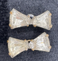 Vintage Small Rhinestone Bow Brooches Pair Clear Glass Silver Tone - $21.77