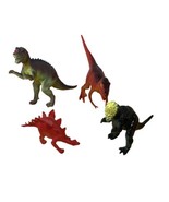 Toy Dinosaurs Lot of 4 Red and Green Multicolored Plastic Small - $8.98