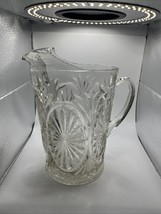 Vintage Rare Leaf Pattern Embossed Clear Glass Water Jug Kitchenware Pit... - £67.68 GBP