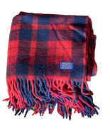 Vintage Pendleton Plaid Red and Blue Wool Blanket With Tassels 53 x 69 +9 Fringe - $92.57