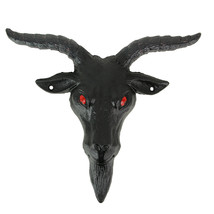 Black Enamel Painted Cast Iron Baphomet Goat Head Wall Sculpture 11 Inches - £25.44 GBP