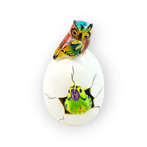Hatched Egg Pottery Bird Red Owl Green Parrot Mexico Hand Painted Signed 245 - £11.60 GBP