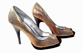 SIZE 10 CALVIN KLEIN Women Peep Toe Pump Bronze Platform Stiletto Fishne... - £23.09 GBP