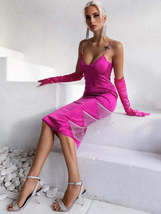 Summer Sexy Backless Diamonds Crystal Tassel Hot Pink Midi Bodycon Dress - $91.95