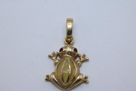 Fine 14K Yellow Gold Frog Pendant with Red &amp; Yellow Stones - $275.48