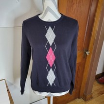 Black Izod Pink/Gray Argyle Cotton Sweater Size Large - £14.03 GBP