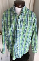 Roper Green/Blue Plaid Long Sleeve Button Up Shirt Men’s L - £23.42 GBP