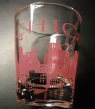 Chicago Shot Glass Pink Evening Cityscape Clear Glass Centennial Wheel Hancock - $6.99