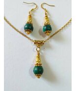 Malachite gold jewelry set Victorian set necklace and earrings Malachite... - $73.24 CAD