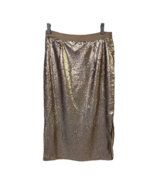 INA Womens Straight Skirt Beige Rose Gold Midi Side Slits Sequin Zip M New - £22.27 GBP