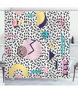 90s Geometric Shower Curtain Navy Yellow Pink 69x70 - $87.11