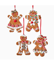 Kurt Adler Set Of 4 Claydough Gingerbread Boy Girl Christmas Cookie Ornaments - £18.09 GBP