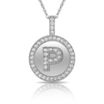 18&quot; 14K Solid White Gold Round Initial &quot;P&quot; Letter Charm Pendant &amp; Necklace - $466.57