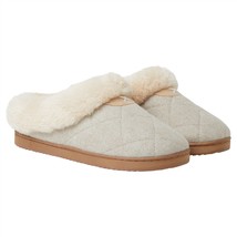 Dearfoams Womens Cream Clog Quilted Slippers Scuffs Fur Memory Foam Size Small - £12.45 GBP