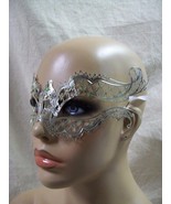 Silver Metal Filigree Eye Mask Green Stones Winged Renaissance Masquerad... - $15.36 CAD