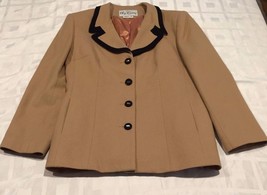 Oleg Cassini Women Career Brown Tan Black Wool Jacket Blazer Size 10 MSR... - £22.77 GBP