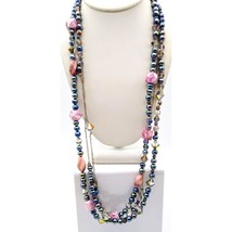 Gray and Pink Triple Strand Necklace, Vintage Crystals and Beads with Vi... - $47.41