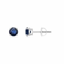 Blue Sapphire Round Solitaire Stud Earrings For Women in 14K Gold (AA, 4MM) - £458.87 GBP