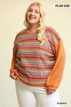 Novelty Knit And Solid Knit Mixed Loose Top With Drop Down Shoulder - €54,19 EUR