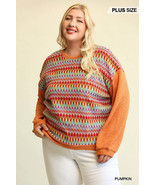Novelty Knit And Solid Knit Mixed Loose Top With Drop Down Shoulder - €54,19 EUR