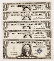 Lot of 5 Consecutive 1935-F Silver Certificate Star Notes FR #1615 AU - $310.47 CAD