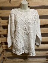 Vintage Shenanigan&#39;s White Floral Sweater Woman&#39;s Size M KG JD - £43.52 GBP