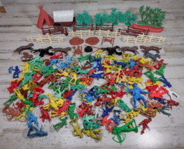 Large Lot Vintage Cowboy Indian Western Teepee Toys Parts Over 100 Pieces - $64.09