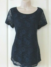 Leo &amp; Nicole Short Sleeve Crochet Lace Top INK SPOT (Nay Blue)  Women&#39;s ... - $245.90 MXN