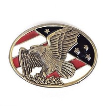 Men&#39;s Belt Buckle Patriotic USA Eagle Red White Blue Enamel Stars Stripe... - £20.31 GBP