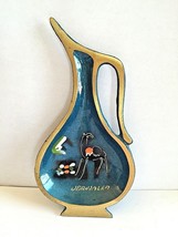 Brass &amp; Blue Enamel Jerusalem Pitcher Shape Trinket Dish, Vintage made in Israel - £13.18 GBP
