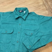 Vintage 70s Woolrich Chamois Button Shirt Mens XL Long Oversized Teal-Green - £38.98 GBP
