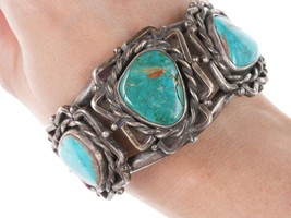 40&#39;s-50&#39;s Navajo Silver bracelet with turquoise - £391.23 GBP