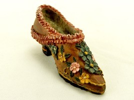 Miniature High-Heel Shoe Figurine, Brown Resin w/Colorful Hand Painted F... - $14.65