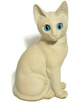 Large Vintage White Kitty Cat Blue Eyes Statue Figurine Heavy Sitting Ri... - $38.95