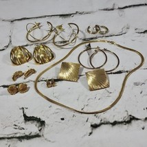 Gold Tone Lot of Jewelry Earrings Necklace Chain  - £23.39 GBP