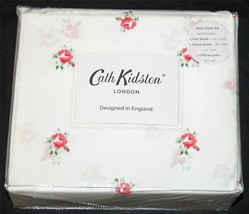 4-Pc Cath Kidston London Pink Small Rosebuds White King Sheet Set NICE QUALITY - £79.92 GBP