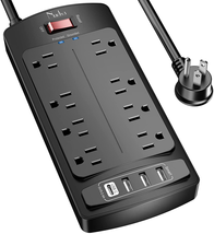 Surge Protector Power Strip -  Flat Plug Extension Cord with 8 Outlets and 4 USB - £16.72 GBP