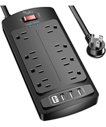 Surge Protector Power Strip -  Flat Plug Extension Cord with 8 Outlets a... - £16.79 GBP