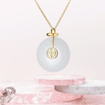 White Jade Gold Plated Sterling Silver  Necklace - Gratitude Necklace - £31.05 GBP