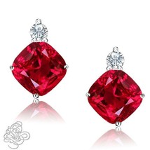 0.02CTTW Womens Stylish Diamond Cushion Ruby Birthstone Stud Earrings 925 Silver - £36.36 GBP