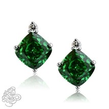 0.02CTTW Women&#39;s Stylish Diamond Cushion Emerald Birthstone Stud Earrings Silver - £36.58 GBP