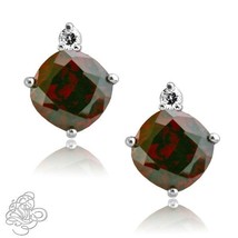 0.02CTTW Women Stylish Diamond Cushion Garnet Birthstone Stud Earring 925 Silver - £36.36 GBP