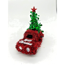 Red Christmas Tinsel Truck With Green Christmas Tree Tabletop Decor - £11.05 GBP