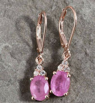 2.30Ct Oval Brilliant Cut Pink Sapphire Dangle Halo Earring 14K Rose Gold Finish - £65.76 GBP