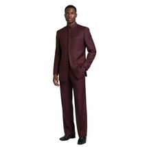 Mens Suit Apollo King Banded Collarless Chinese Mandarin Wide Leg AG96 Burgundy image 3