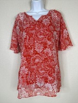 Isaac Mizrahi Womens Size S Sheer Red Floral V-neck Top Elbow Sleeve Top &amp; Tank - £6.14 GBP