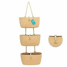 3 Tiers Cotton Rope Woven Wall Hanging Storage Basket Door Hanging Organizer - £37.52 GBP