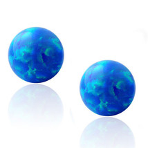 Women Unique 14K Gold Round Cut Blue Fiery Opal Ball Push Back Stud Earrings - £22.28 GBP