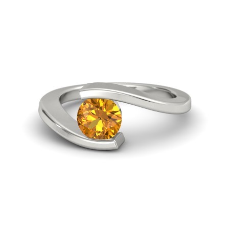 1.37 Ct Round Cut Citrine Ocean Ring 925 Sterling Silver 14k White Gold Finish - $26.21