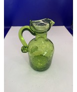 Vintage Green Crackle Pitcher Applied Handle Hand Blown - $18.00